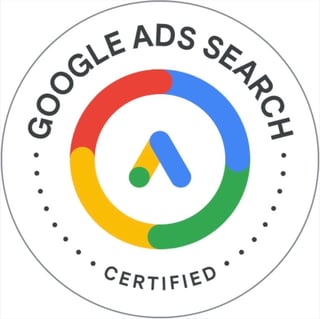 Google Ads Search Certified badge with colorful circular logo featuring red, blue, yellow, and green segments