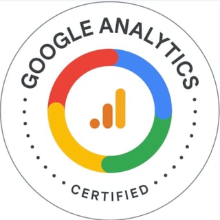 Google Analytics Certified badge with colorful circular ring and bar chart icon in center