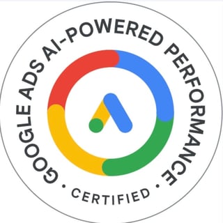 Google Ads AI-Powered Performance Certified badge with colorful circular segments and checkmark logo